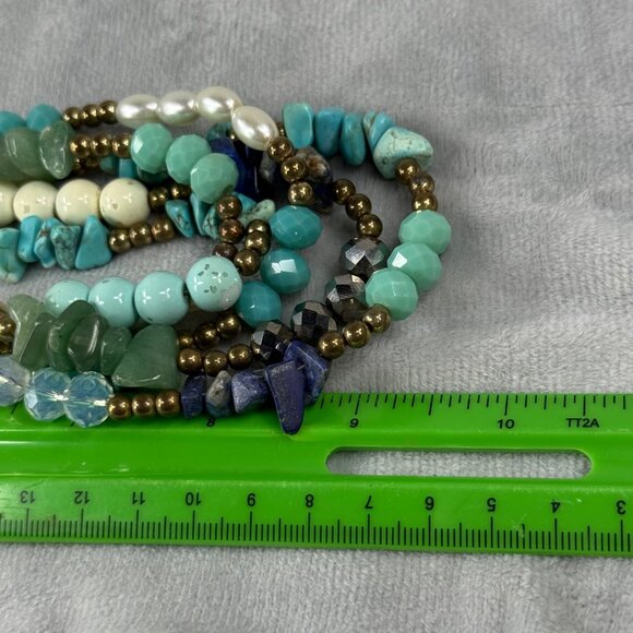 Multilayer Beaded Necklace Faux Turquoise, Faux Pearls & Gemstones Multicolor - Picture 6 of 16